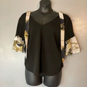 7th Avenue New York & Company Black Tie Neck Blouse